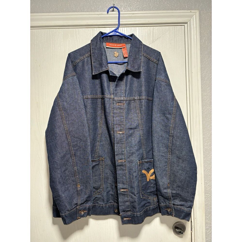 Rocawear Vintage Men's Embroidered‎ Y2K Denim Jean Jacket Size 2X-Large
